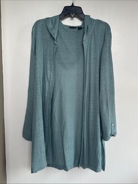 Tahari Linen Seafoam Hooded Swim Coverup